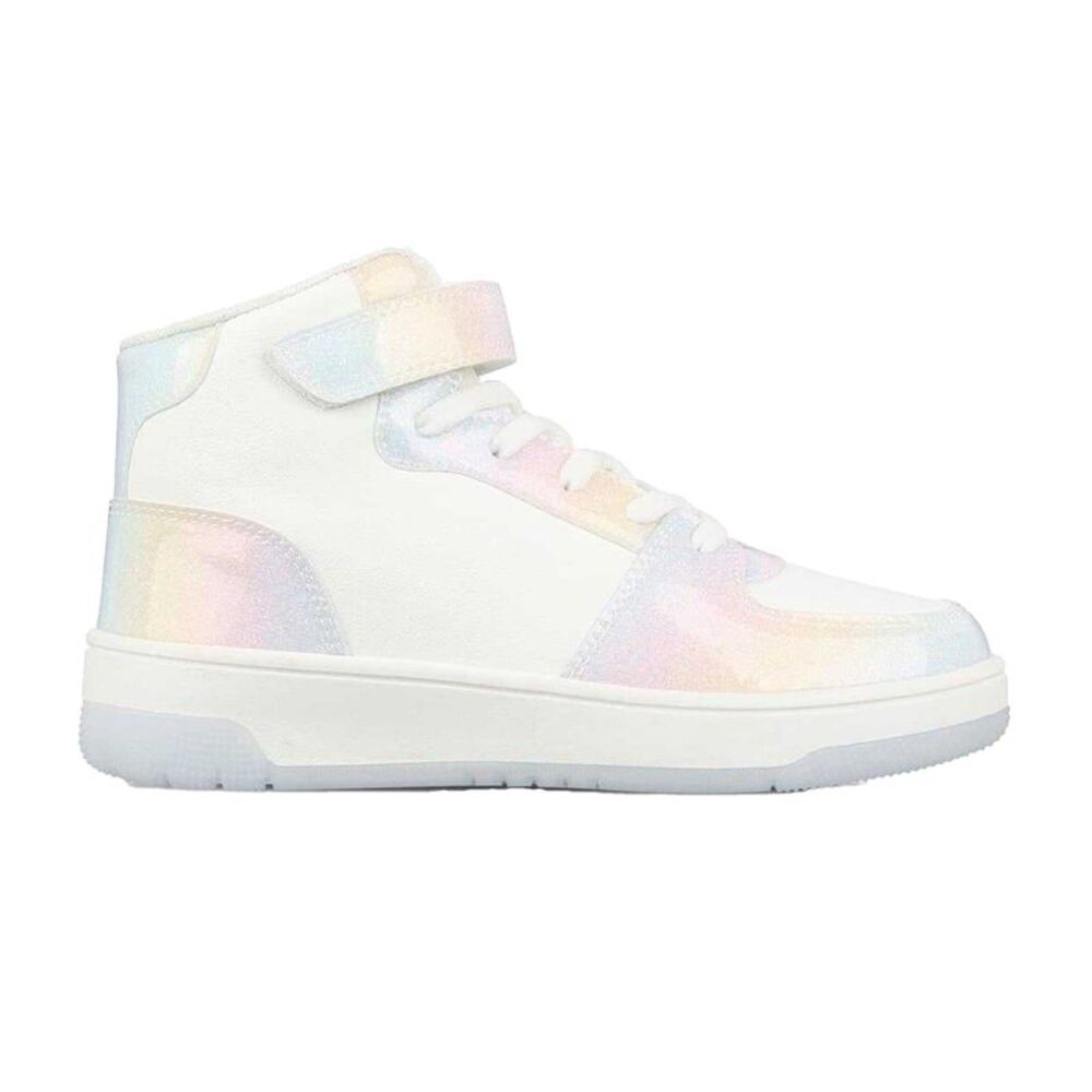 Fabric Girls Glitter High Top Trainers / White/Green/Black